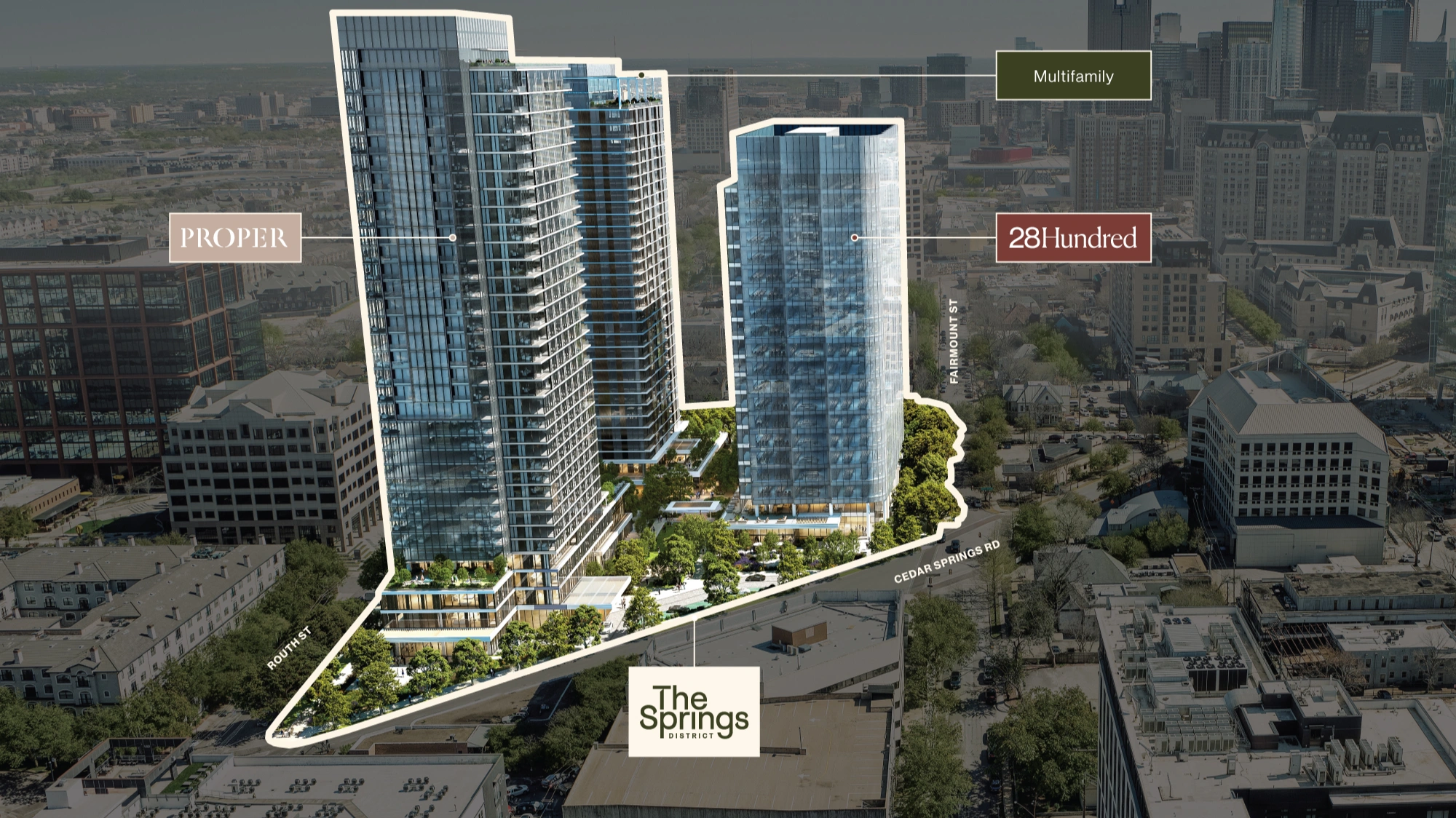The Springs District site plan showing Cedar Springs Road frontage and towers