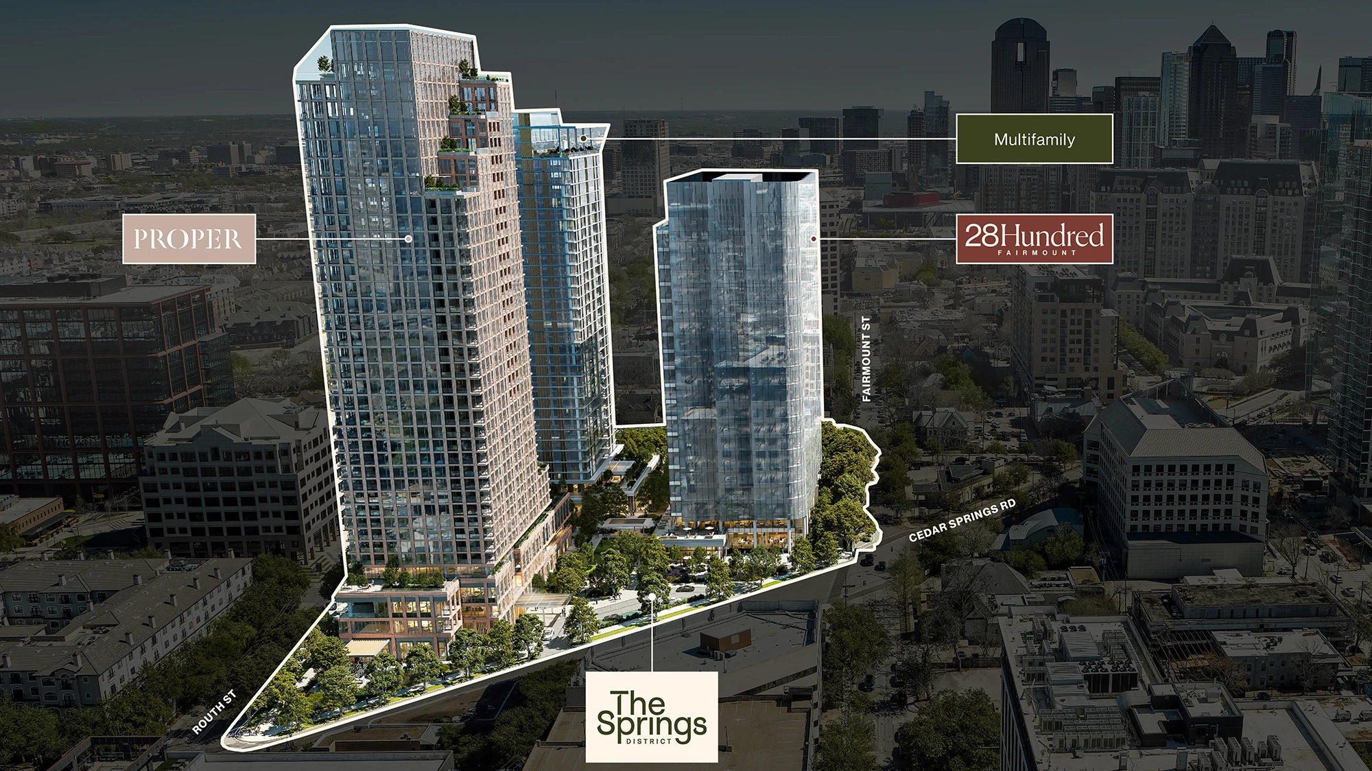 The Springs District site plan showing Cedar Springs Road frontage and towers